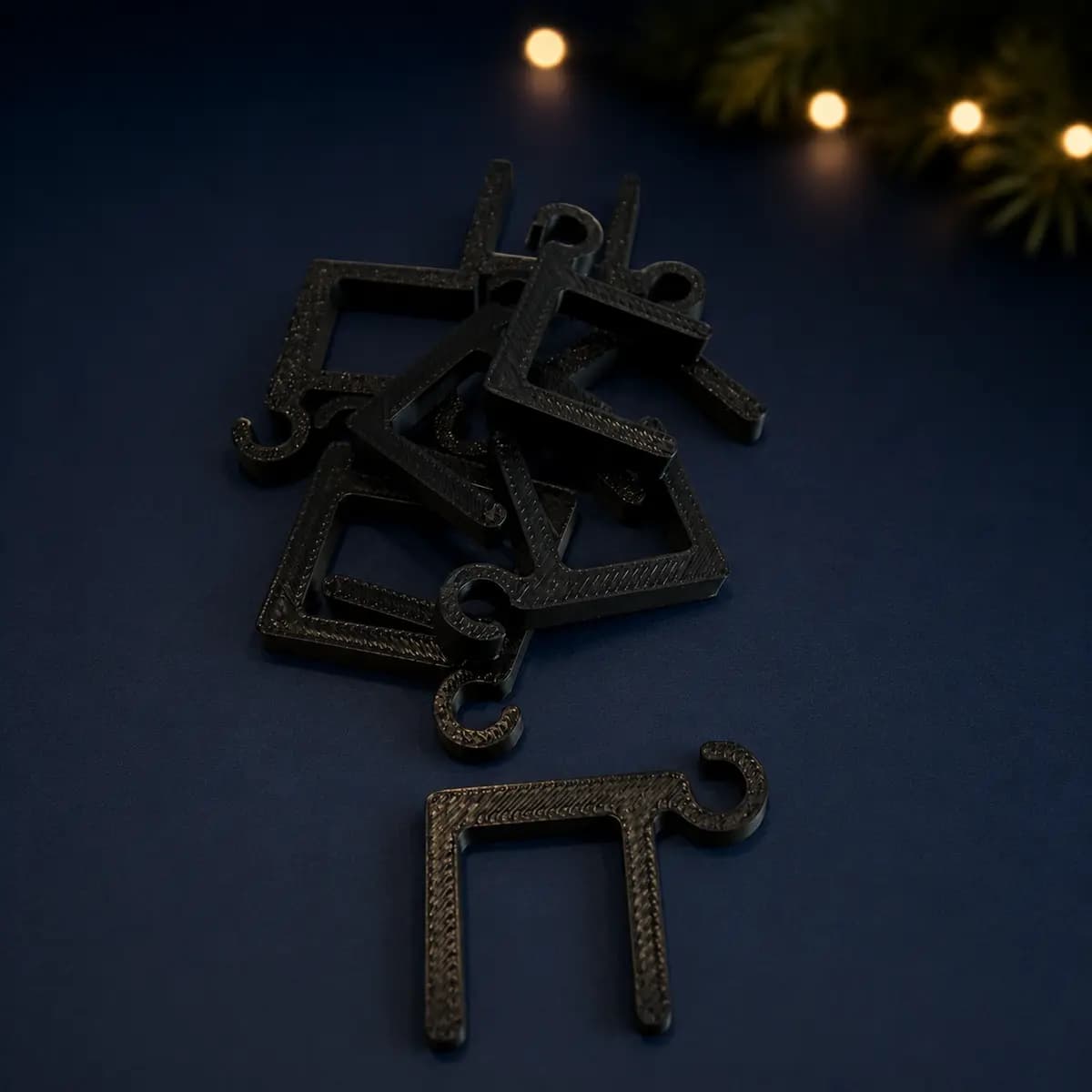 Black 3D-printed Christmas light hanger for a 15 mm glass railing