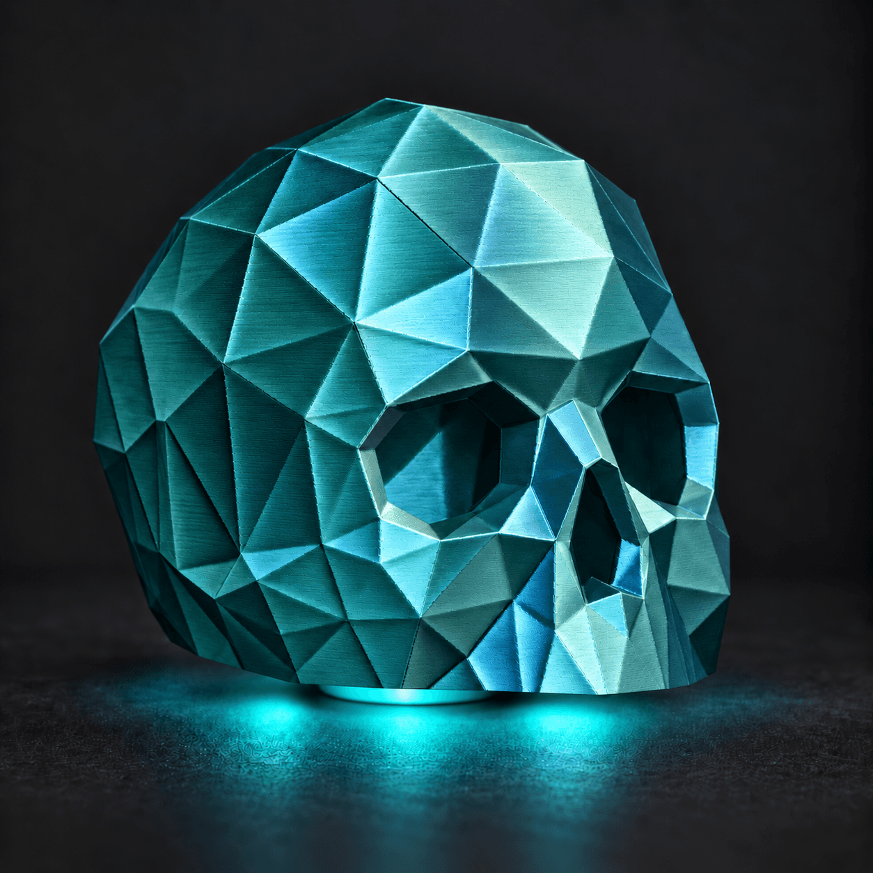 SOULFIRE TIDEBORN blå og grøn 3D-printet RGB-kranielampe med silkefinish og underlys